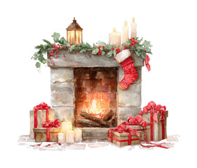 Obraz premium PNG Cozy festive fireplace scene illustration.