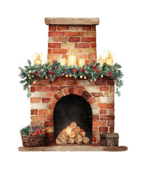 Obraz premium PNG Cozy festive fireplace illustration.