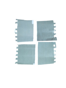 Four light blue fabric squares with scalloped edges