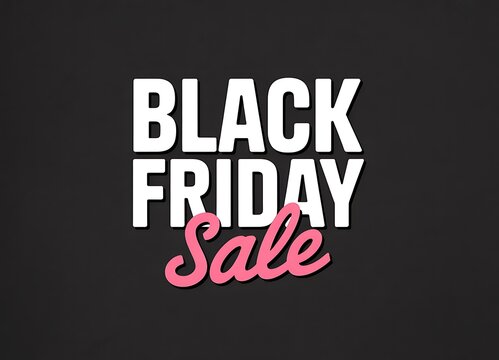 Black friday sale text banner with bold white typography and pink script lettering on dark background