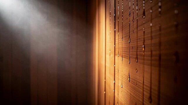 Warm Light On Wet Wooden Wall Texture.
