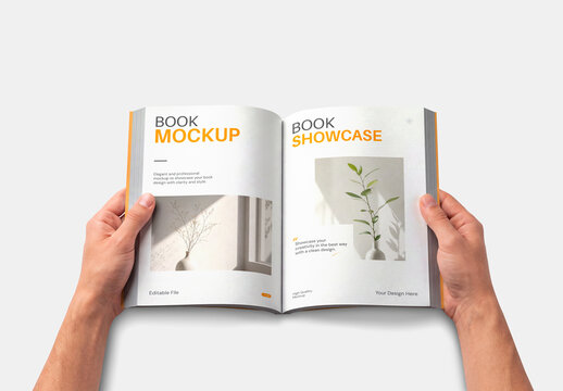 Open Book held in Hands Mockup - Inner Pages Showcase