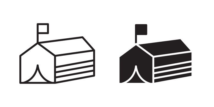 Military tent icon flat outline in black