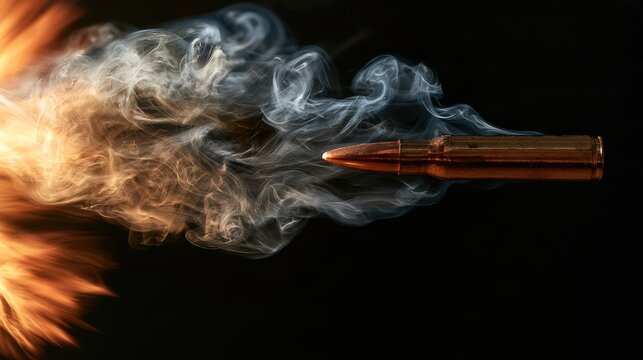 Fiery explosion propels metallic projectile through smoky darkness