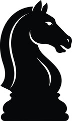 Chess knight piece vector icon. Black horse head silhouette for strategy games. Professional chess mascot graphic for business branding. isolated on White Background editable eps © Hasan Studio