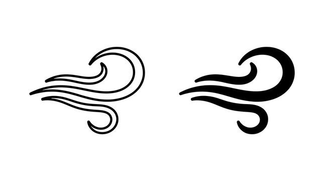 Wind gust weather icons isolated on transparent background
