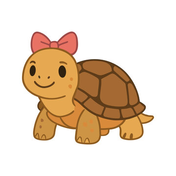 Cute Cartoon Turtle With Pink Bow