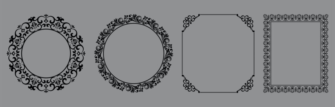Set of decorative frames Elegant vector element for design in Eastern style, place for text. Floral black and gray frames. Lace illustration for invitations and greeting cards