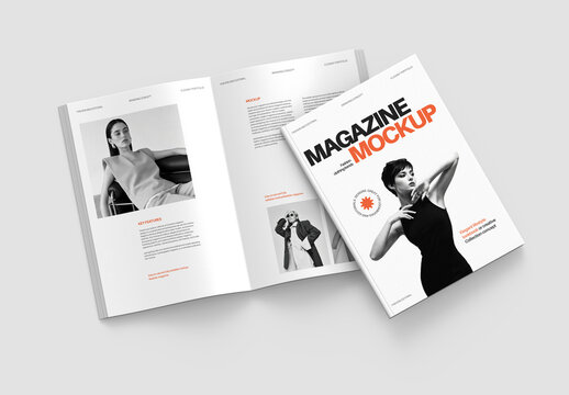 Editorial Magazine Mockup Featuring Front Book Cover and Open Page Spread