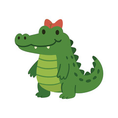 Obraz premium Cute Cartoon Alligator With Bow