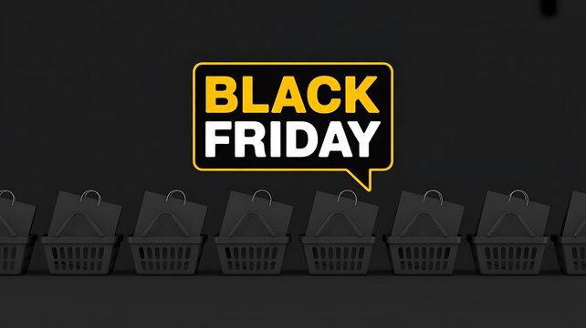 Black friday sale concept with a row of shopping carts against a dark background for retail marketing