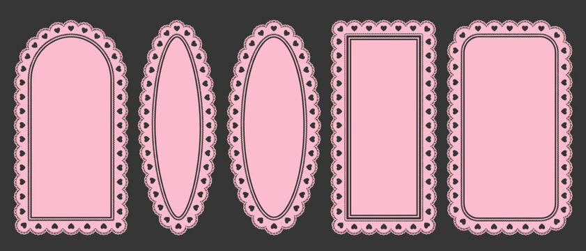 Pink Scalloped Frame Vector Oval Rectangle Border Decorative Cute