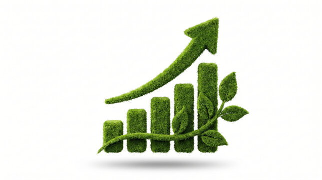 Green carbon emission chart with leaf growth symbol. green renewable energy sustainability. future management responsibility, graph report statistic analysis monitoring