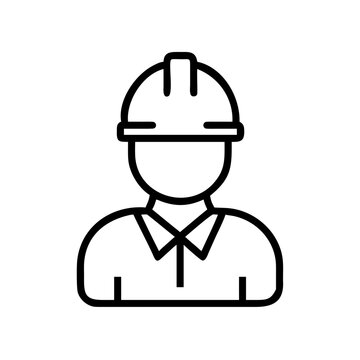 Construction worker icon with hard hat for engineering safety.