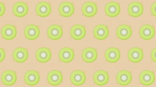 Fresh green kiwi fruit slices seamless loop background pattern