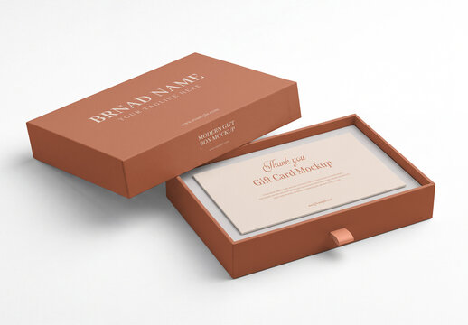 Gift Box Mockup with Sliding Drawer and Card