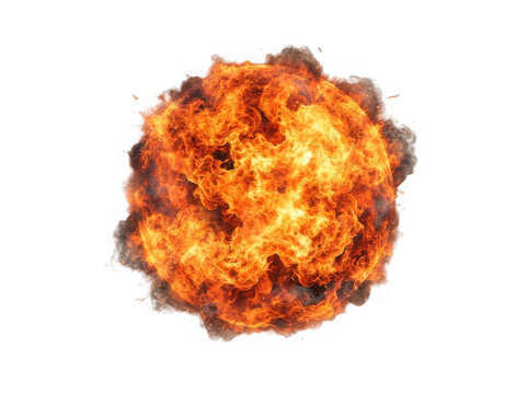 Exploding fireball sphere isolated on transparent background