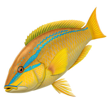 Vibrant yellow and blue parrotfish illustration isolated on white background