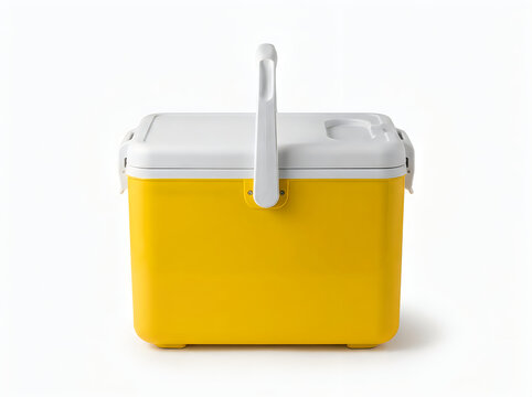 Yellow insulated cooler with lid open