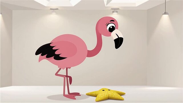 Cartoon pink flamingo with starfish illustration