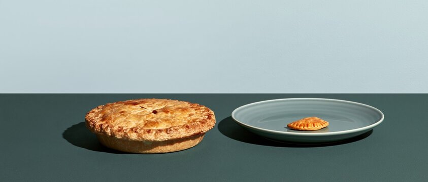 Thanksgiving dinner pie and a single pastry on a sage green plate, minimal setup with a matte surface and generous copy space for a menu