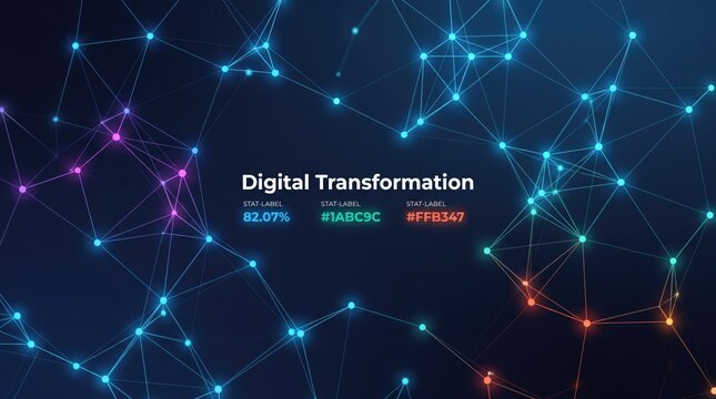 Digital Transformation concept with glowing plexus network. Abstract technology background with data nodes. Futuristic connectivity for business.