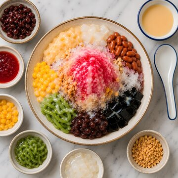 Malaysian Ais Kacang ABC Shaved Ice Dessert with Assorted Toppings
