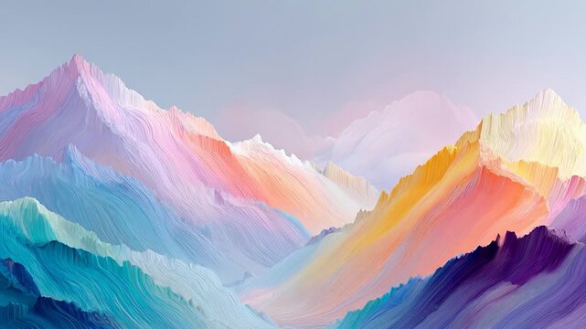 ?Vibrant pastel mountains painting timelapse with dynamic color transitions
