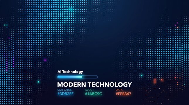 Modern AI technology background with digital halftone dots. Futuristic data visualization interface. Blue glowing tech wallpaper.