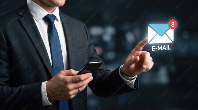 Professional checking multiple unread emails on smartphone in office