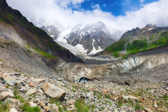 Mount Shkhara and glacier landscape near Ushguli, Georgia