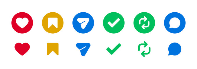 Obraz premium love like icon, comment, repost, save, share icon signs - social media notification like comment, share icons buttons. social network post reactions collection set. vector illustration