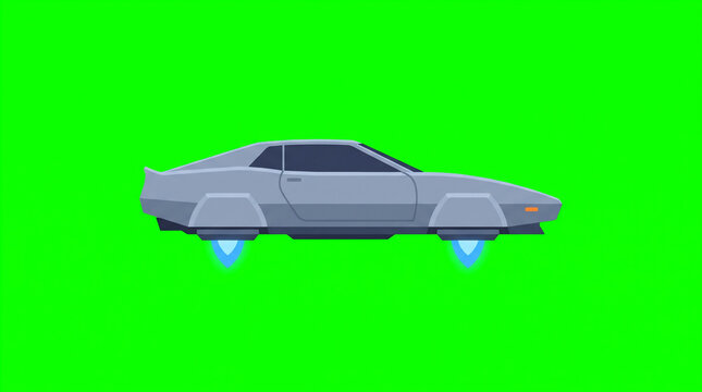 2D Flat View of a Futuristic Hover Car on Green Screen
