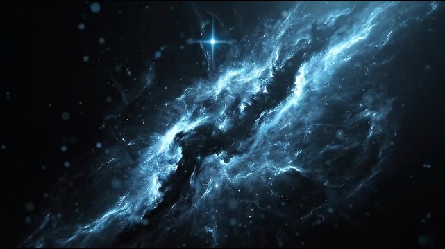 Dark Space Rift with Glowing Matter, Charcoal Black with Brilliant Icy Blue Stars for Deep Cosmic Discoveries
