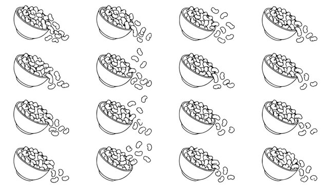 Seamless Pattern Of Kidney Beans Poured From Bowls, Isolated