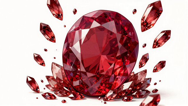 Sparkling Red Ruby Gemstone with Scattering Shards