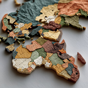 나무와 질감 있는 재질로 만들어진 입체 세계지도 퍼즐 아트, Wooden texture 3D puzzle world map concept
