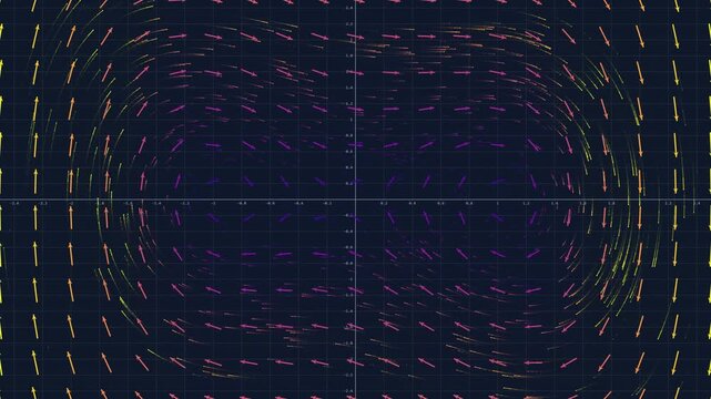 Duffing Oscillator Vector Field Visualization on Coordinate Grid, Abstract Mathematical Chaos Theory Simulation for Science and Technology Background