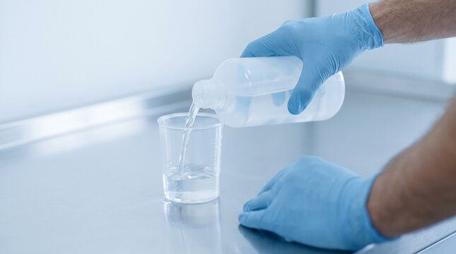 Sterilization and Infection Control Man Measuring Disinfectant