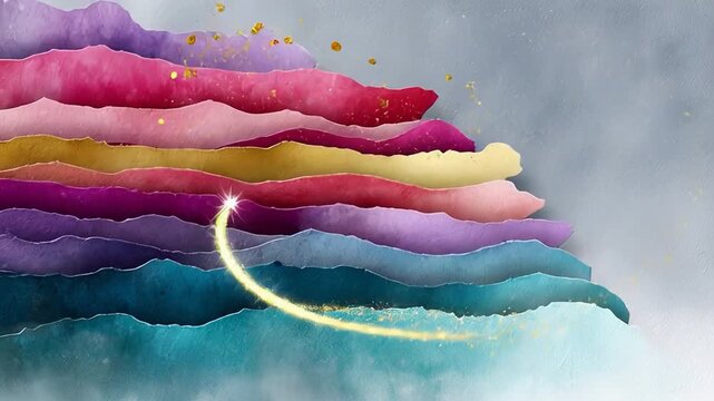 ?Mesmerizing gold glitter and colorful wave patterns animation