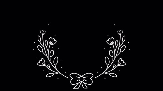 Hand-Drawn Floral Heart Wreath Frame with Ribbon Bow