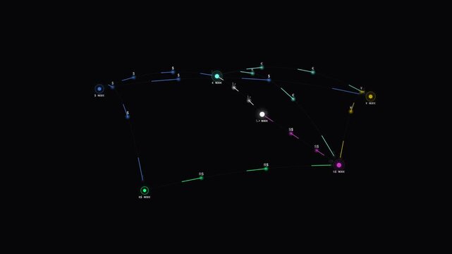 Digital Air Traffic Control Radar Screen Displaying Flight Paths Vectors and Navigation Waypoints in Dark Interface