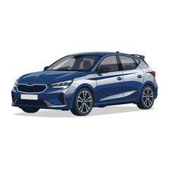 Fototapeta premium Modern Blue Hatchback Car Isolated on Transparent Background