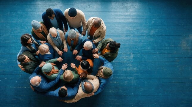 Diverse Group Forms Circle Holding Hands In Unity And Support