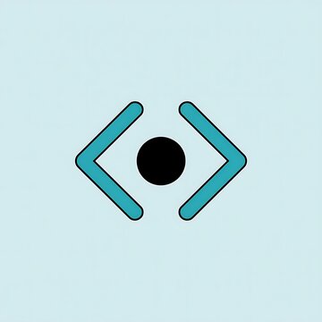 Blue code brackets icon with a black dot in the center