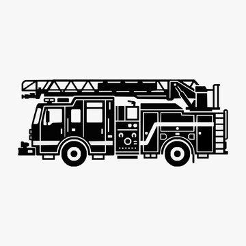 Corporate Black and White of a Fire Truck with Ladder and Equipment Compartment with high quality professional line art symbols for modern creative design and digital branding projects