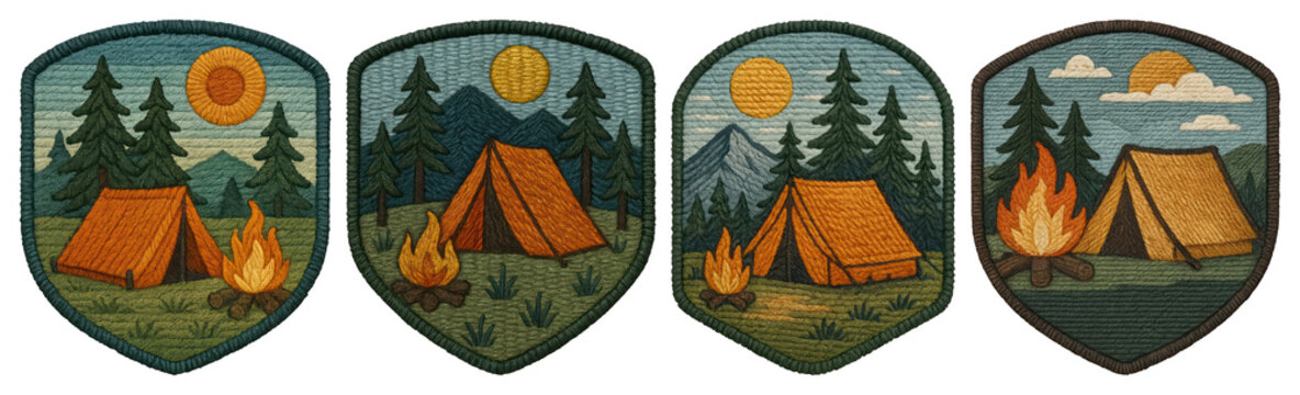 PNG Vintage camping patch designs on transparent background
