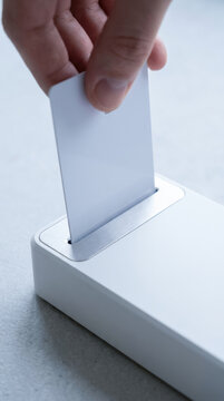 Healthcare account concept white card reader secure payment device