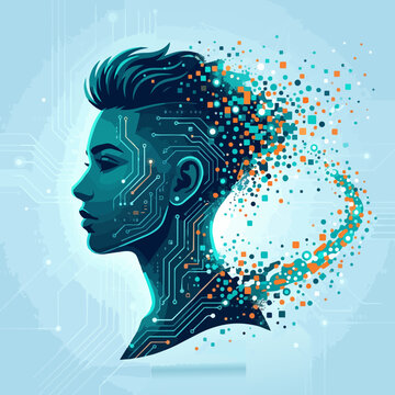 Pixel dissolve profile of non-binary person with undercut for human digital identity concept