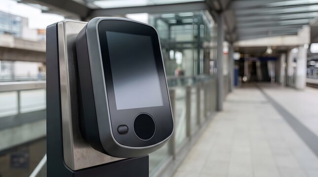 modern contactless transit fare reader installed at an urban station for convenient digital ticketing, smart mobility access and automated public transportation